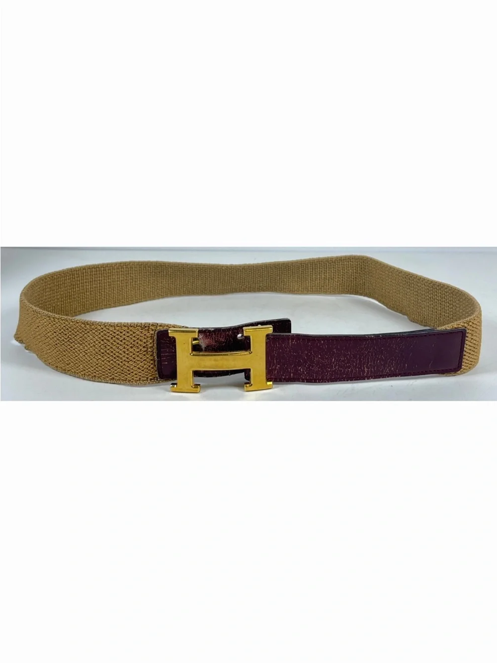 Authentic Vintage Hermes elastic Canvas & Leather H Belt